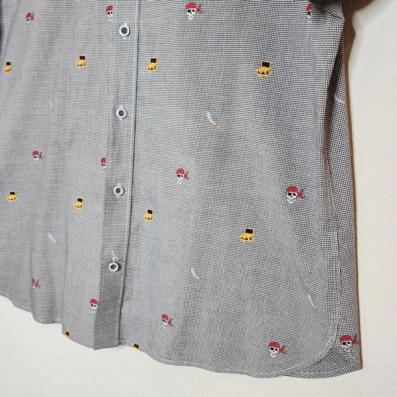 Johnston & Murphy Pirate Themed Plaid Short Sleeve Button Shirt Men's Medium - Picture 9 of 16